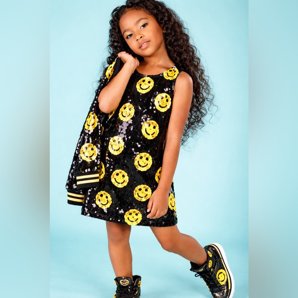 NWT Lola + The Boys “Don’t Worry Be Happy” Smiley Sequin Dress 2T $76 Retail